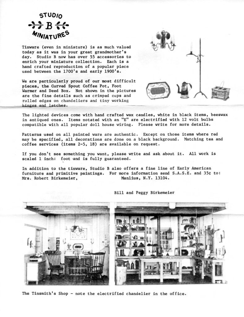 1976-1983 Studio B Miniatures Tinware Brochures